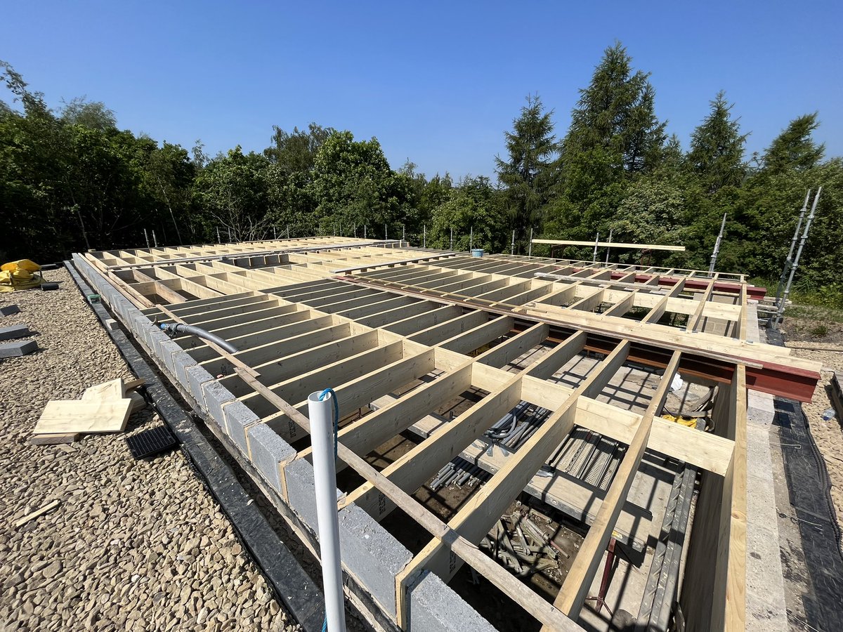 Back to it. First floor joists all in place in three days. Amazing stuff!