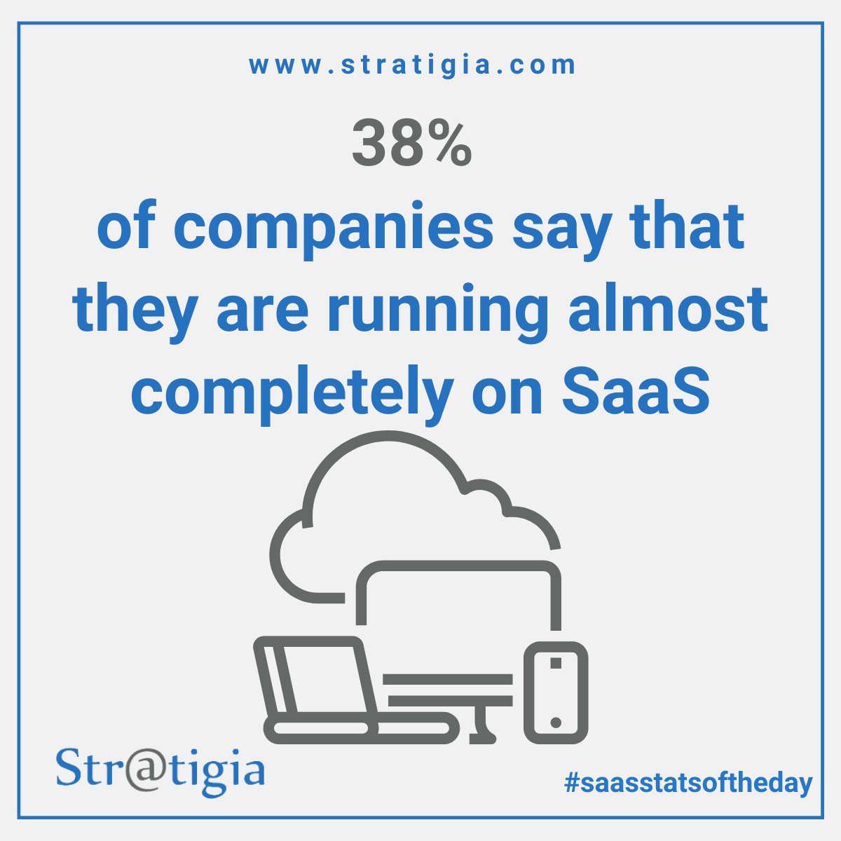Stratigia's tweet image. Content Content Statistics of the Day.

”38 % of companies say that they are running almost completely on SaaS..”

#saasstatistics #saasmarketing #saastech #saasgrowth