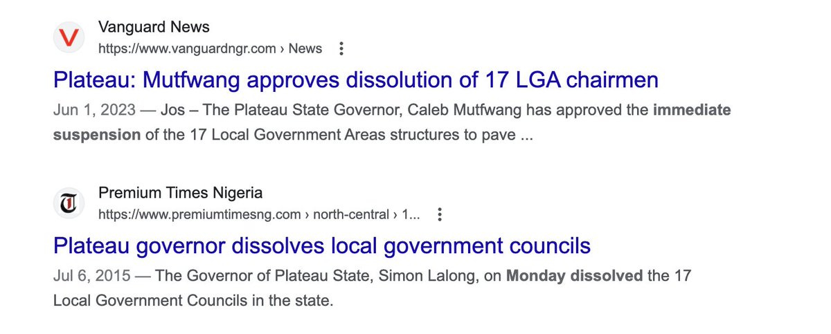 UPDATE: 
Current Plateau Governor (PDP) was an elected LG Chairman in 2014, lost his seat 2015 when Gov Lalong (APC) assumed office & dissolved all 17 elected LG Admins.
8 years later, new Gov has followed the steps of his predecessor and suspended all 17 elected LG Chairpersons.