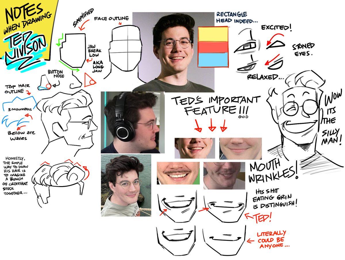 a note on how to draw Ted Nivison. and also extra #doodle of him being leorio from HxH lol #TedNivisonfanart #TedNivison
