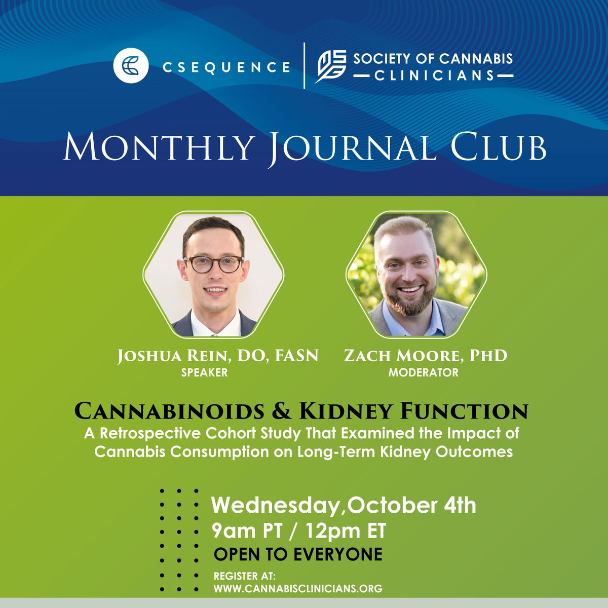 “Cannabinoids & #Kidney Function” @ThepHunClub @IcahnMountSinai @CannaClinicians Monthly Journal Club: Oct 4 12P ET Register here: cannabisclinicians.tradewing.com/events/M9bSqnm… #Nephrology #Cannabis