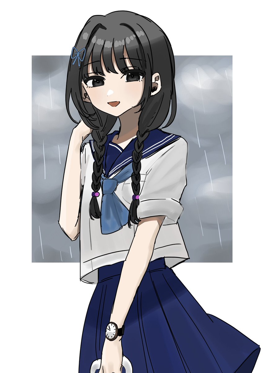 1girl solo school uniform twin braids skirt braid serafuku  illustration images