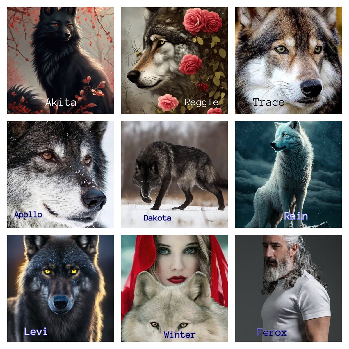 WHICH CHARACTER ARE YOU LIKE?
Rain of the Wolves
Destiny of the Wind Walkers.❤️💙💚
Choose a word that describes you.
🌼🌺🌼🌺🌼🌺🌼
Kindness - Akita
Fun -Reggie
Leadership - Trace
Teamwork - Apollo
Loyalty - Dakota
Realist - Rain
Lover - Levi
Thinker - Winter
Proactive - Ferox…