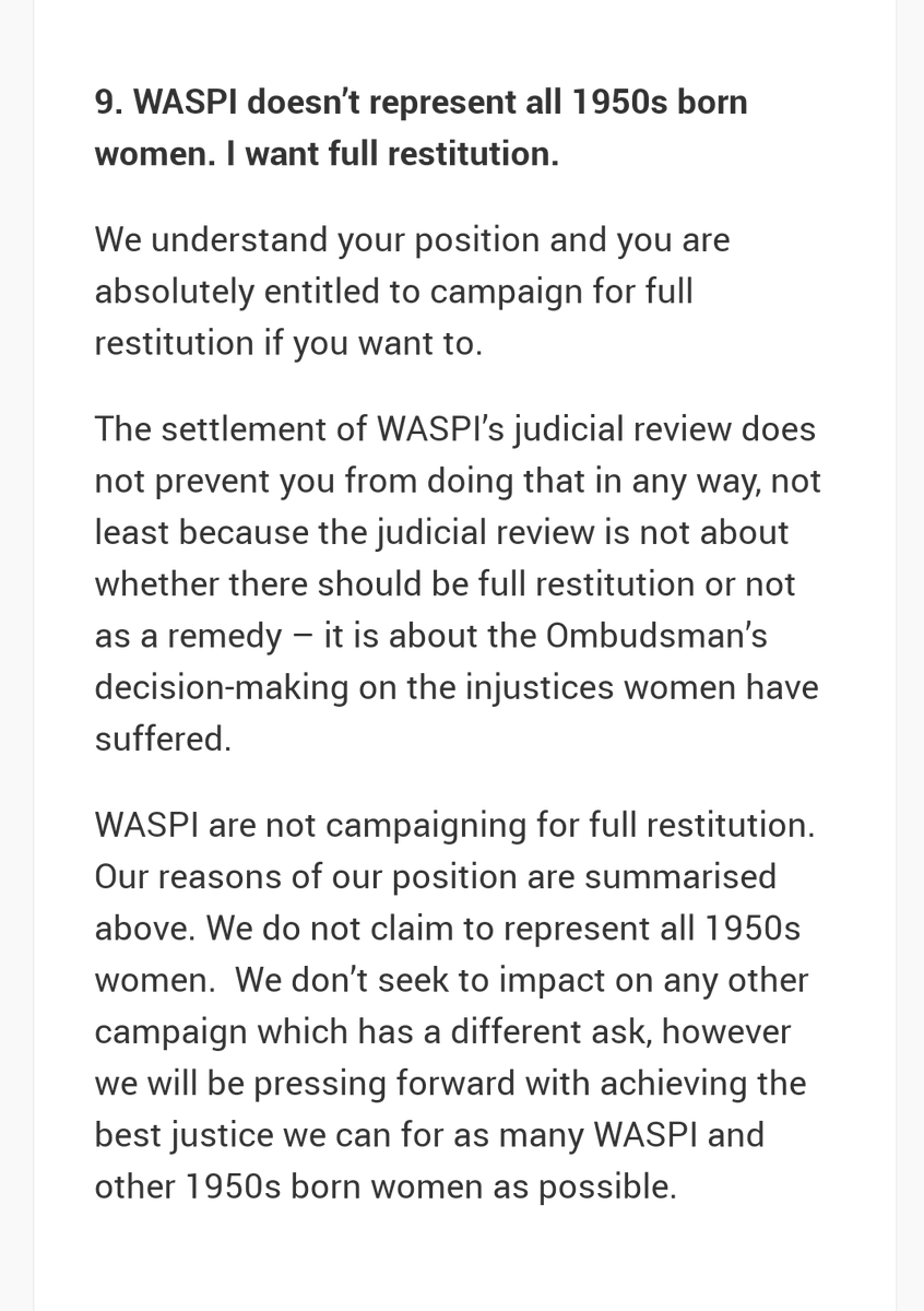 @jj2210 This screenshot is what @WASPI_Campaign actually said... & unfortunately Cedaw cannot be used retrospectively so won't be of any help to #1950swomen #waspi @WASPI_2018   We have had numerous #EDMs over the past 8 years, they may raise awareness briefly but are of no actual help..