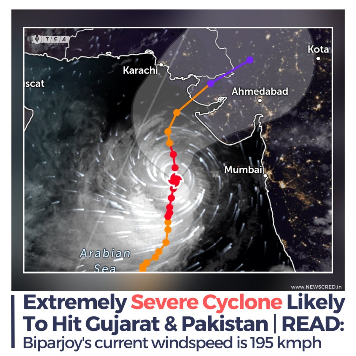 #Biparjoy | Cyclone Biparjoy intensified into an 'extremely severe cyclonic storm' on Sunday morning and is likely to make landfall between the Kutch district of Gujarat and Karachi in Pakistan on June 15.

-

#ArabianSea #CycloneWarning #IndiaMeteorologicalDepartment #NewsCred