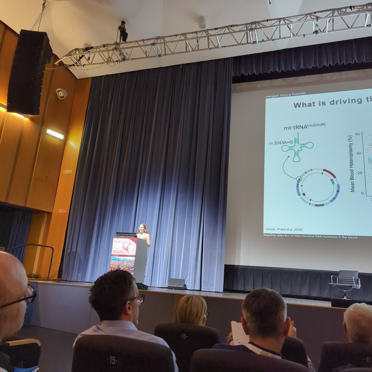 Our girl <a href="/ImogenFranklin6/">Imogen Franklin</a> smashing it  talking about mtDNA mutations in the blood #Euromit2023