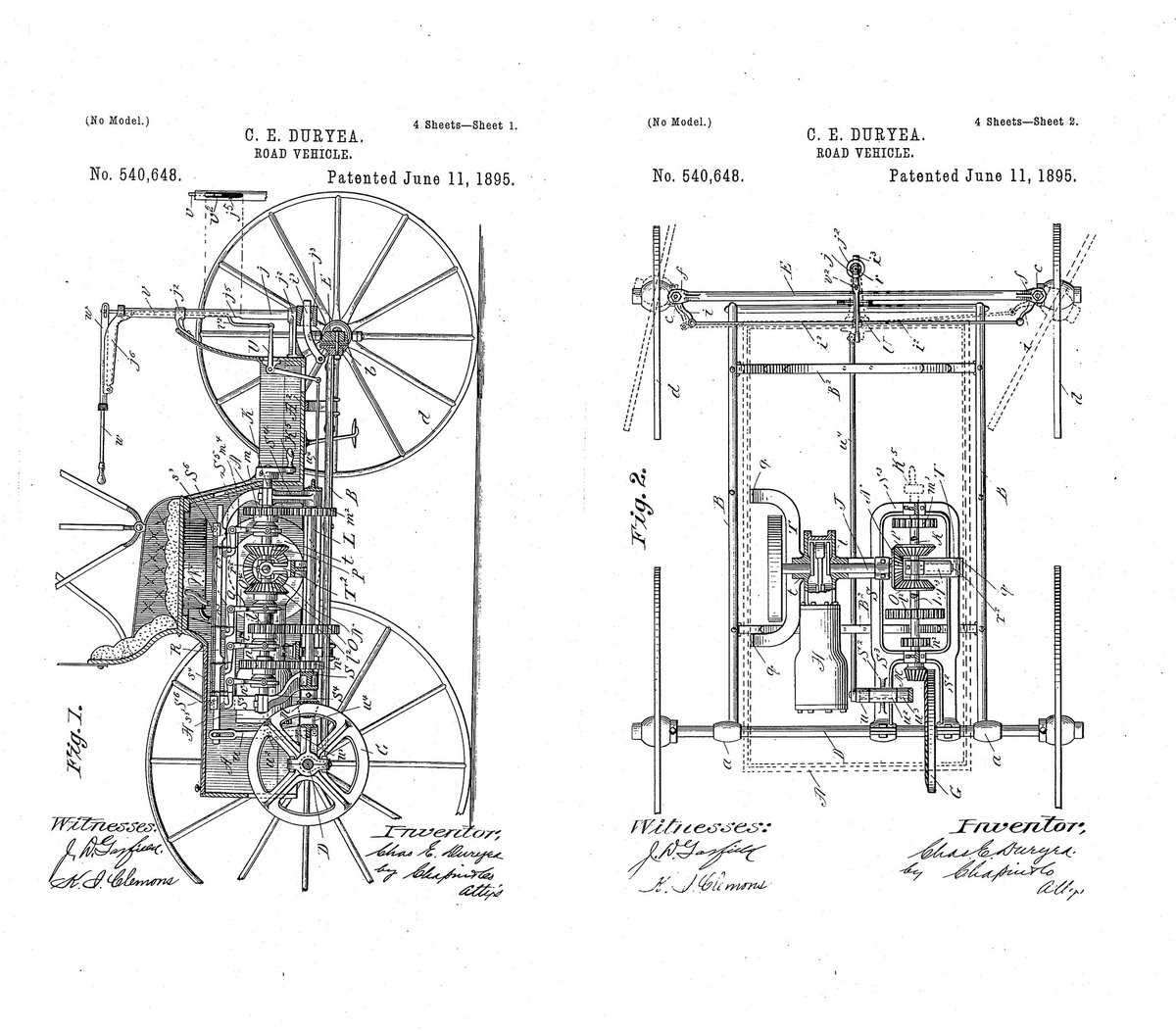 AdamMossoff's tweet photo. On this date in #innovation history: Charles Duryea receives a #patent in 1895 for his #invention of a motorized "road vehicle," the very first working car with a gasoline-powered combustion engine in the United States #PatentsMatter #TheOpenRoad #CarTrip @uspto @edisonnation https://t.co/U4CW1EAI3W