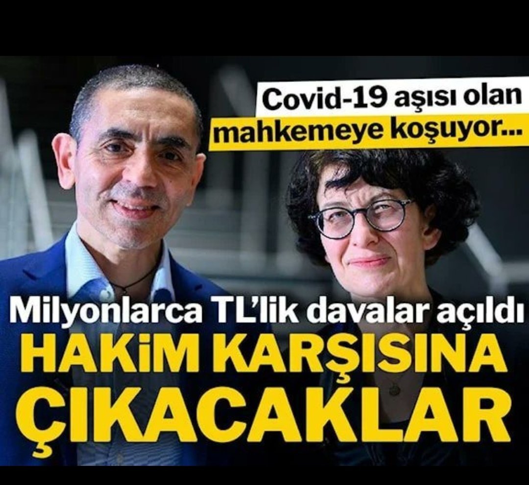 #UğurŞahin ve #ÖzlemTüreci 
Covid-19 için yargılanacak,
#mRNA aşısı ile kalıcı hasar ve etkilerine maruz kalanlar hakkını arıyor. 20-30 yıl geçmedi,daha 1-2 yıl önce işten atarız,okula almayız, ekmek vermeyiz denilirken şimdi #BioNTech tazminat ödeyecek ama giden dönmüyor! #dsö