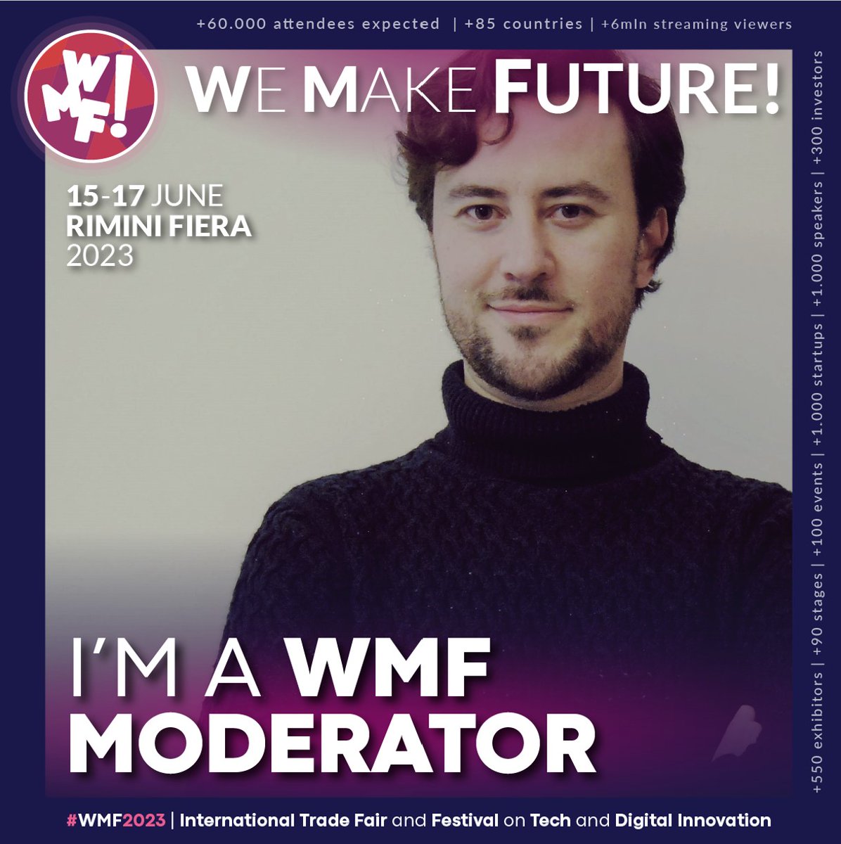 RealityNomad's tweet photo. Si torna al @WMFWeMakeFuture! Anche quest'anno, oltre che come #speaker, avrò il piacere di contribuire come #moderatore 🎤
Ci vediamo giorno 15 Giugno in Sala #Web3 insieme a Matteo Favarelli 🚀
Programma completo https://t.co/c6A6t26cxZ
#WMF2023 #WeMakeFuture https://t.co/mho9VeFWNR