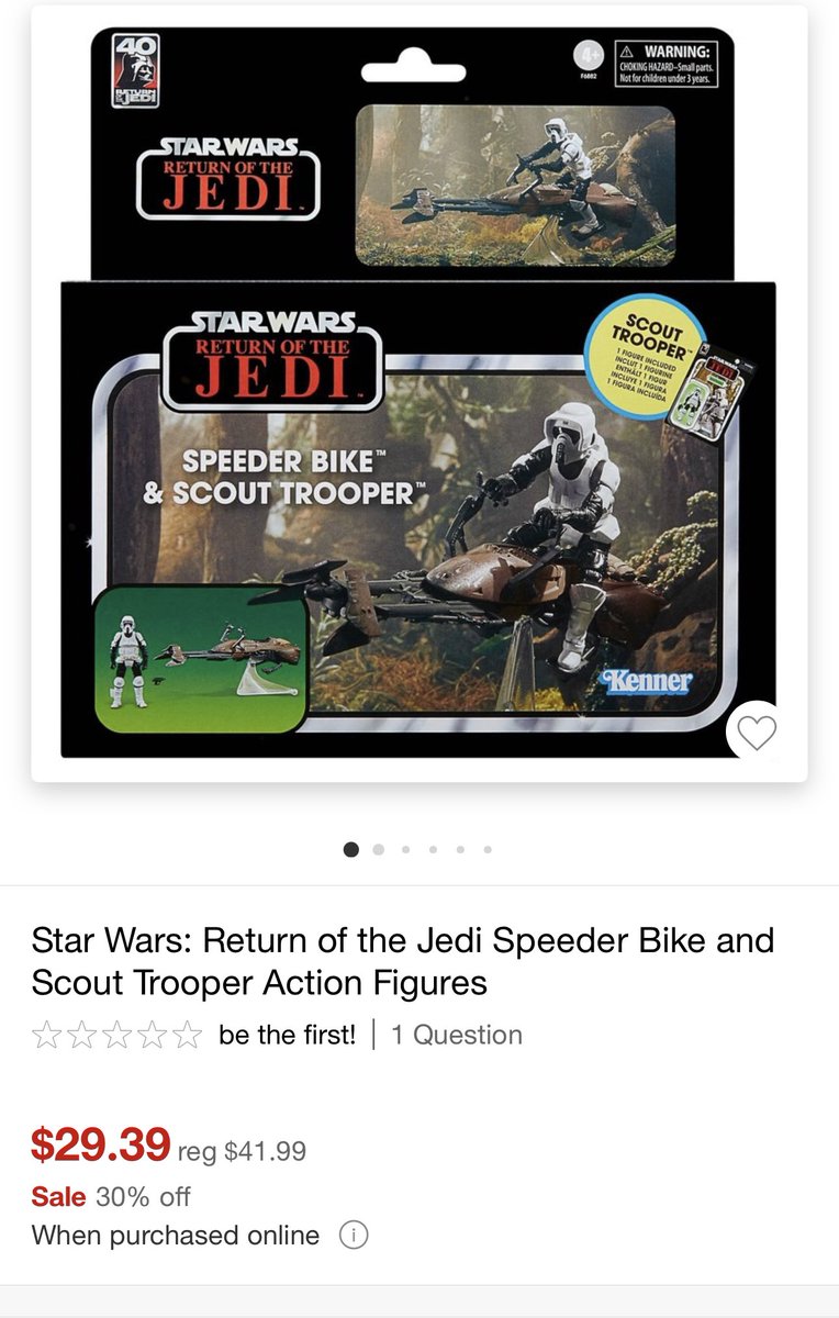 The Vintage Collection Scout Trooper and Speeder Bike is on sale today at Target for only $29.39!

target.com/p/star-wars-re…

@yak_face @preterniadotcom #starwars #thevintagecollection