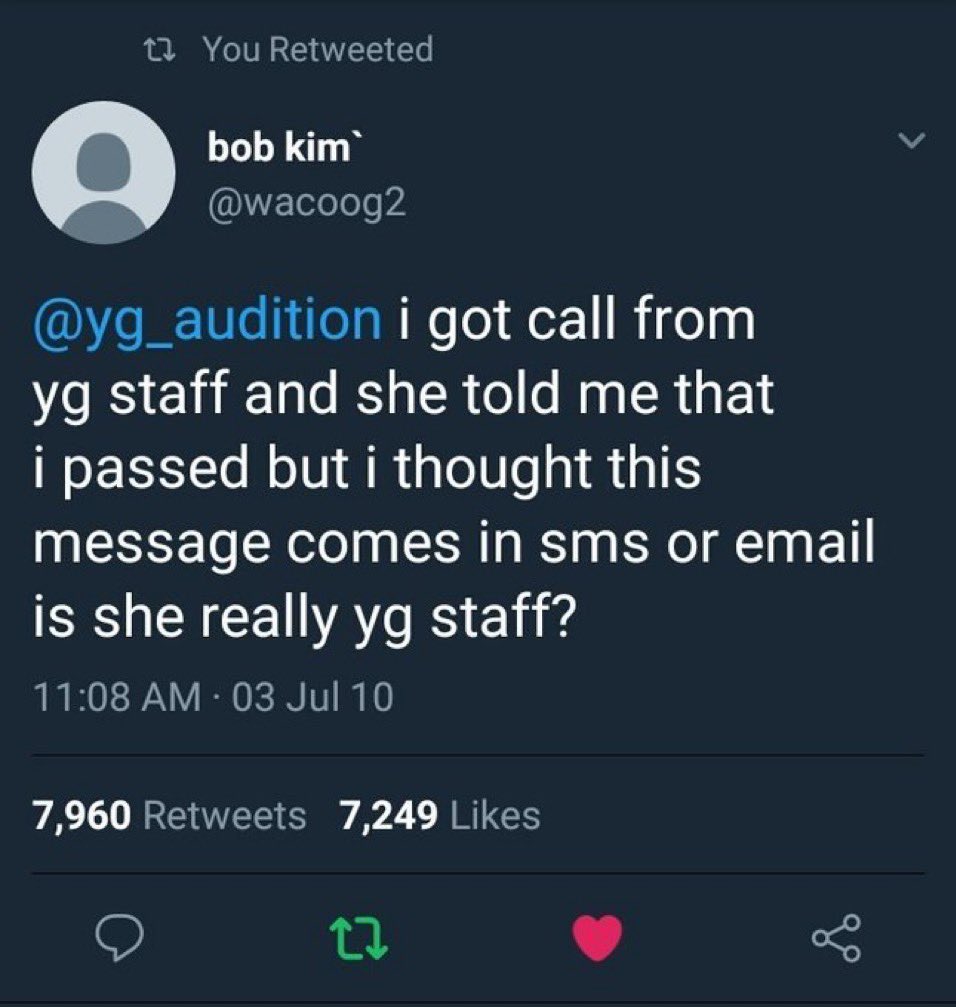 normal people when inquiring about callback/audition: *calls or emails agency to confirm*

bobby (from his old twt account):