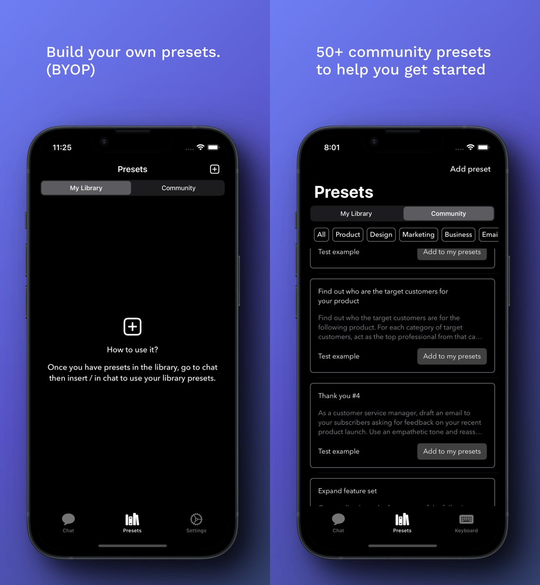 3️⃣ Build your own presets
4️⃣ 50+ community presets