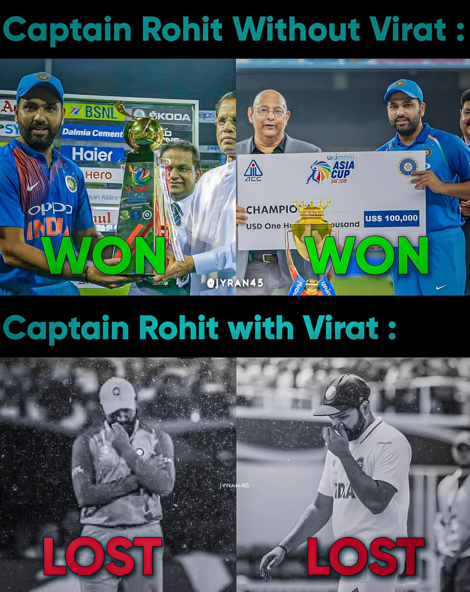 Captain Rohit Without Panoti Kohli :
Won 2 Multinational Tournaments  ✅ 

Captain Rohit With Panoti Kohli :
Lost 2 Multinational Tournaments  💔

It can't be a coincidence.

Captain Rohit will have to take a tough decision if he wants to win the 2023 ODI World Cup. @ImRo45 🙏