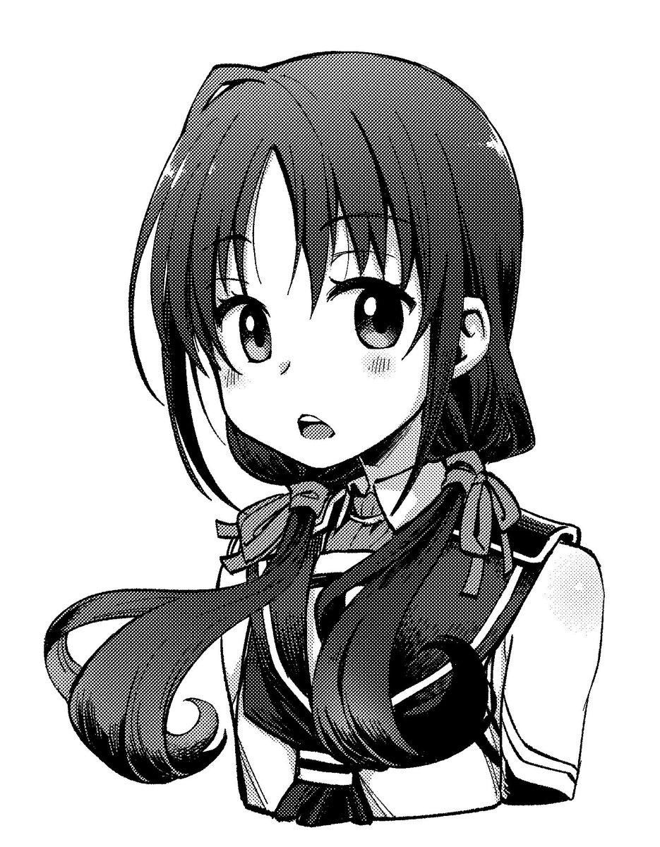 suzukaze (kancolle) 1girl greyscale monochrome solo twintails low twintails long hair  illustration images