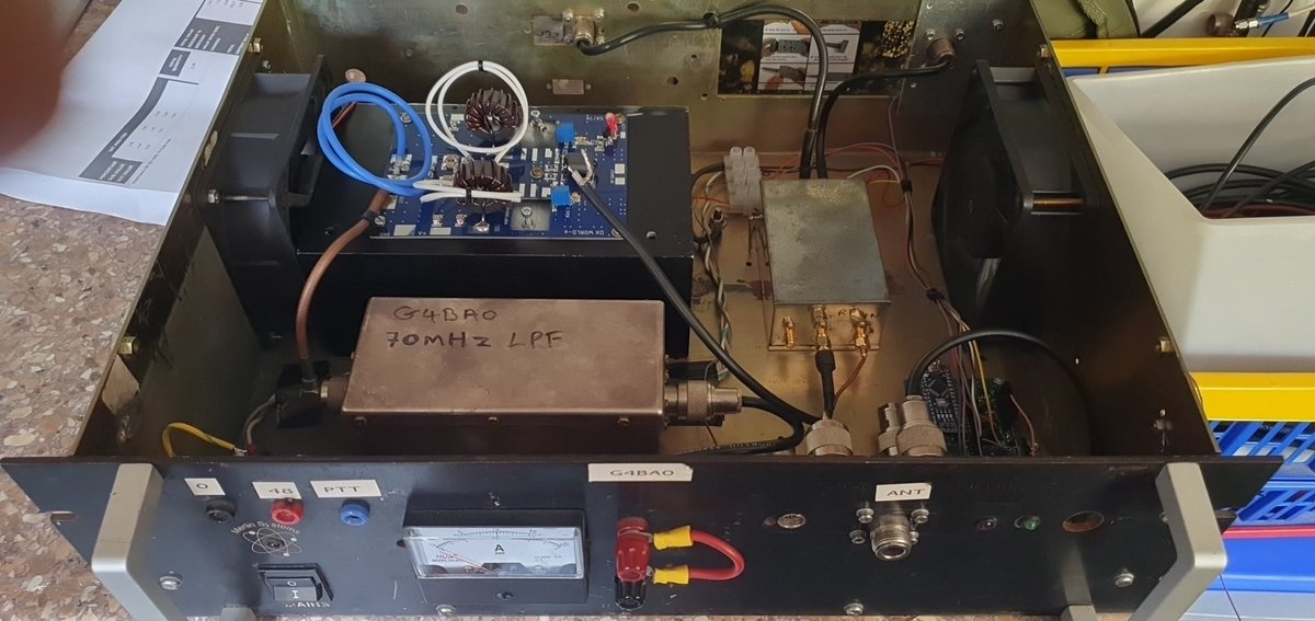 @VO1FOG OK. tnx info. Should be back on 70MHz in a day or so, after SSPA rebuild.
Just a little more wiring and commissioning to do.
@jennyb61 Look at the logo above the power switch. You might recognise the rack case.😋 #recycled #memories