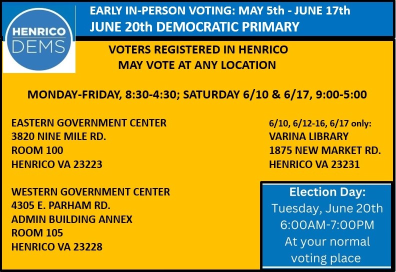 Henrico Democrats 💙 on Twitter "🌠VOTE IN VIRGINIA DEMOCRATIC PRIMARIES