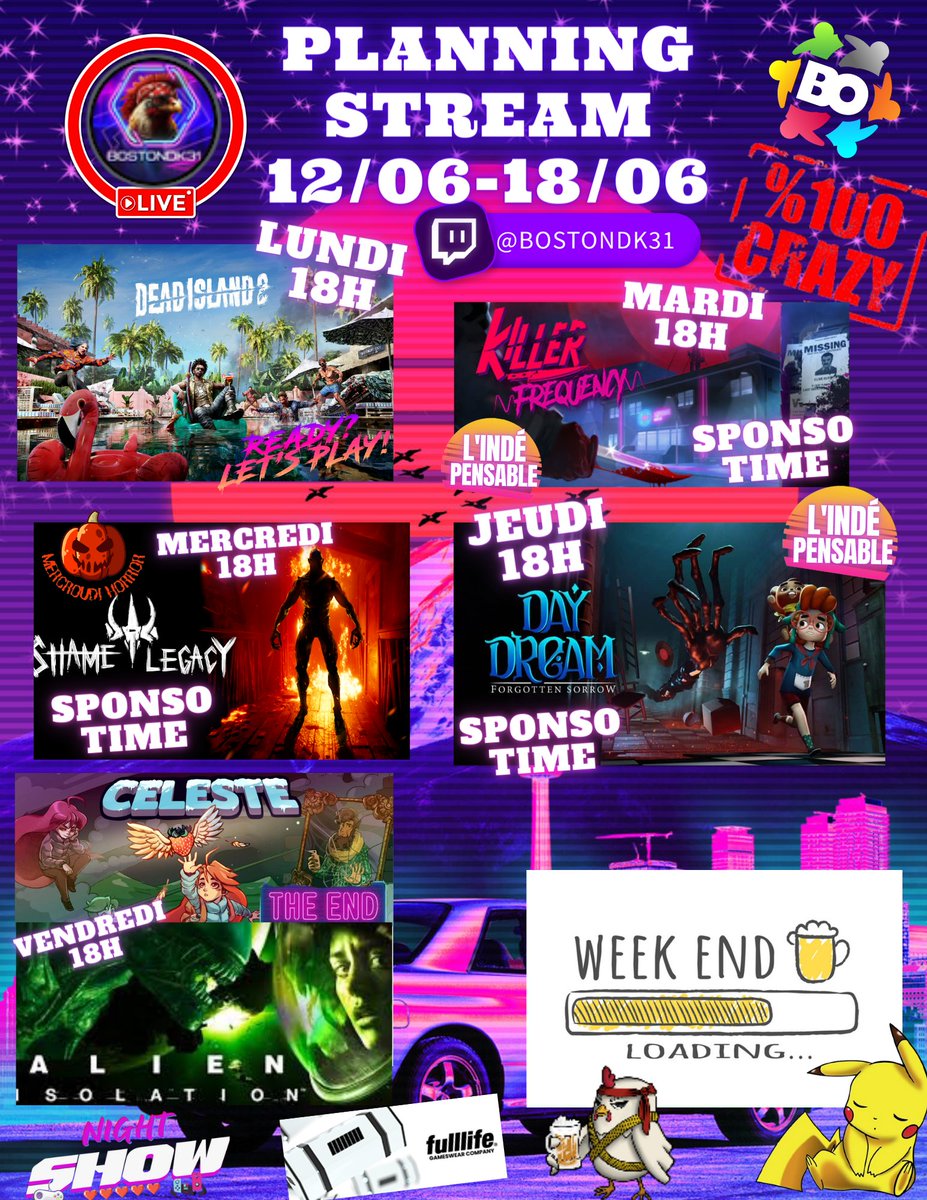 Hello les poulets,
NEW PLANNING STREAM  Du Fun, de la rage, des délires bref rejoins nous passer un bon moments entre barjo !!!
Twitch.tv/bostondk31 🎉
<a href="/RT4French/">FrenchRT</a> <a href="/RTtwitchFR/">RT Twitch FR</a> @RTStreamee <a href="/PetitsStreams/">SoutienPetitsStreams</a> <a href="/PtitTwitchFR/">Le P'tit Twitch FR - Bot 🚀</a> <a href="/BotStreamer/">StreamerBotFR</a>