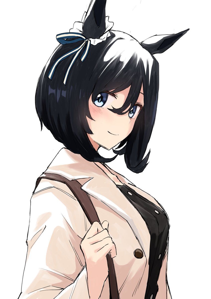 eishin flash (umamusume) 1girl animal ears solo horse ears black hair white background smile  illustration images