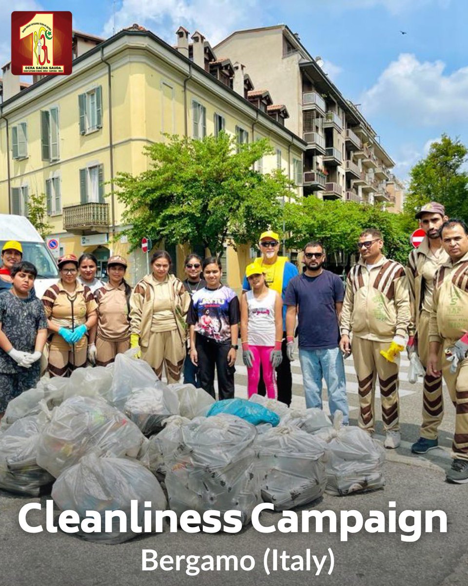 DSSNewsUpdates's tweet photo. Inspired by the teachings of Saint Dr. @Gurmeetramrahim Singh Ji Insan, #DeraSachaSauda volunteers in Bergamo, Italy are taking charge of their environment through a commendable cleanliness campaign. Their efforts serve as a reminder that every action counts when it comes to preserving our planet. #CleanlinessCampaign #EcoFriendly