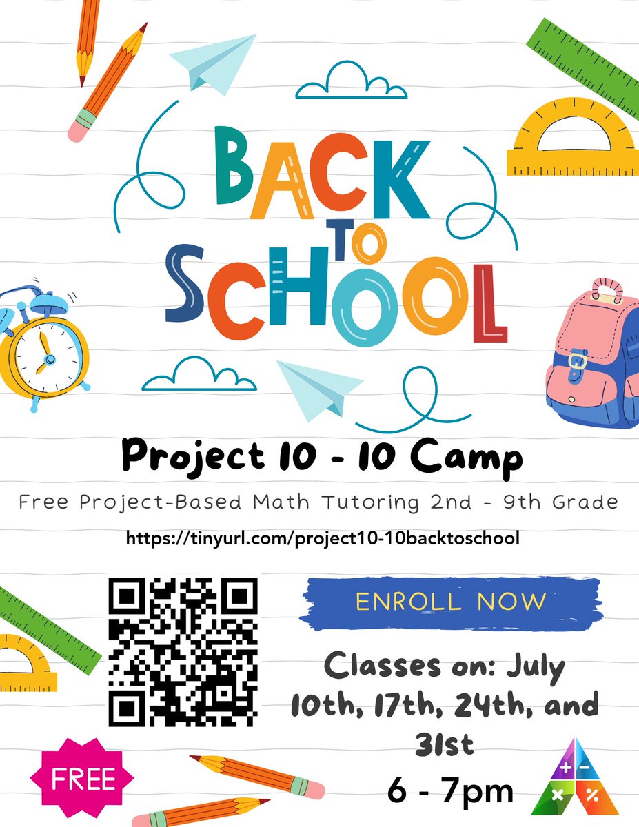 Hey parents! 

Are you looking for fun, educational summer activities for your children?

If so, then check out Project 10-10's new summer camp, where your child will learn math in an interactive, positive environment!

It's completely free, so enroll today!

#mathisfun #learning