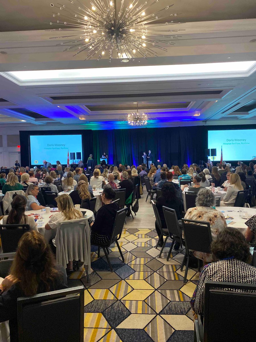 HPCOntario's tweet photo. The June Callwood Circle of Outstanding Volunteers Ceremony is underway!  This award acknowledges and thanks outstanding hospice volunteers throughout Ontario.  Thank you, volunteers! #HPCO2023 https://t.co/Ftnd3vmvPV
