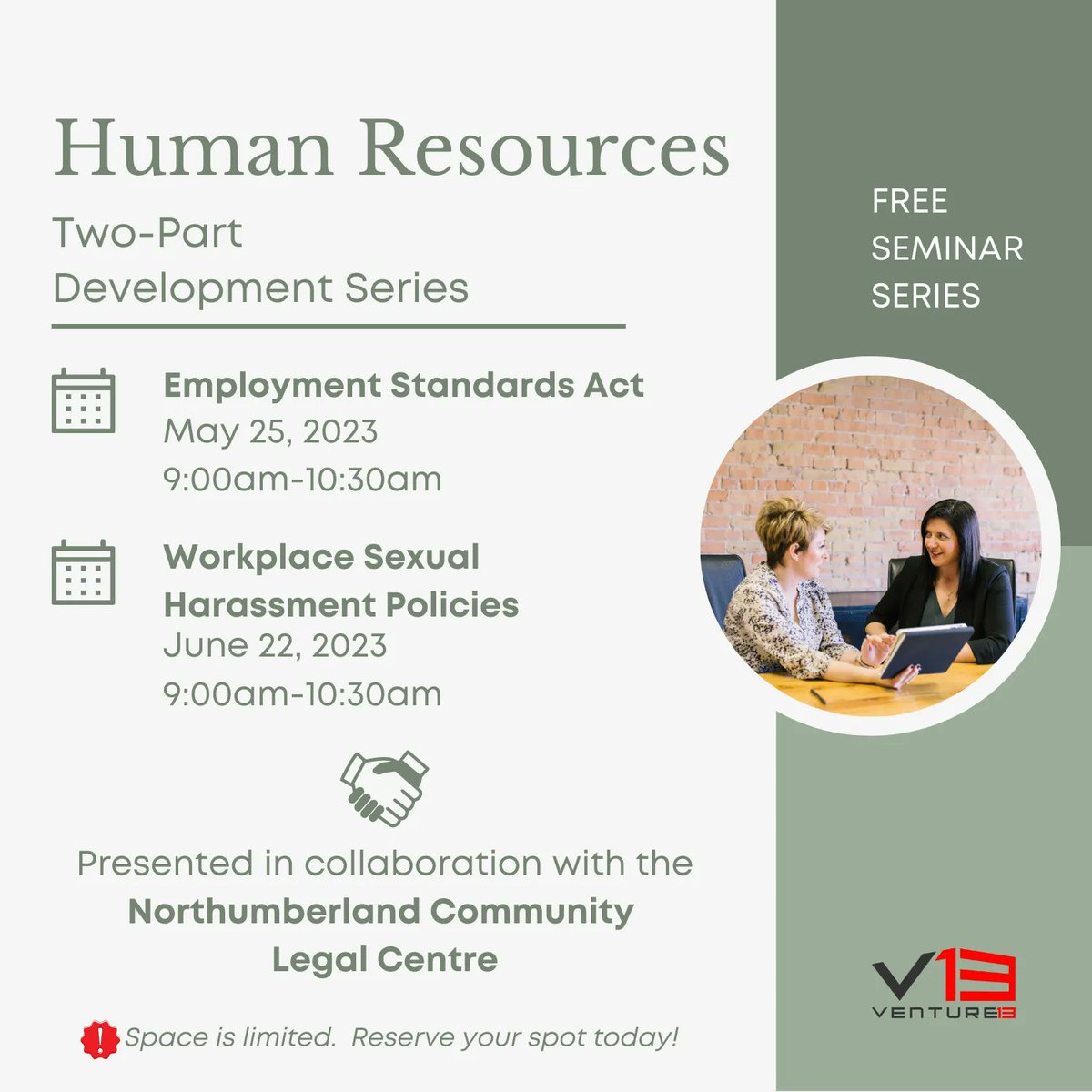 Register to join us later this month for the next installment in our HR Development Series: Workplace Sexual Harassment Policies. 

In-person at Venture13 on Thursday, June 22 starting at 9:00am. 

Register: buff.ly/3UQVCUY
