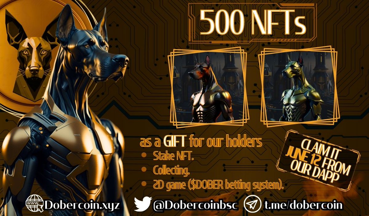 CLAIM YOUR FREE NFT! Visit our website dobercoin.xyz for more information and join our rapidly growing community. The journey to success starts right now with DOBERCOIN! #NFT #bsc #meme #bnb📷 #crypto #cryptocurrency #stake #PancakeSwap #X100GEM