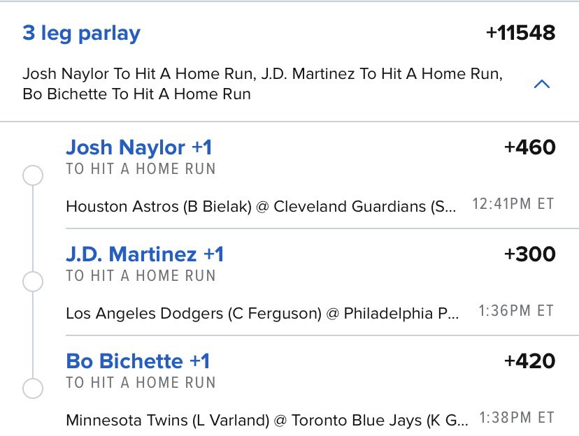 steezpicks's tweet photo. 3-Leg HR Parlay🎯

+11548 Odds

If this hits I will give away $250 to a random follower! Must Like or RT to enter. Good luck!

#GamblingTwitter #MLB https://t.co/vqHD3oKG9X