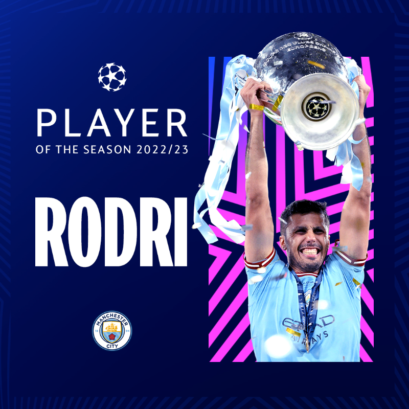 ChampionsLeague's tweet photo. ✨🇪🇸 @mancity’s final hero Rodri is the 2022/23 #UCL Player of the Season 🙌

#UCLfinal