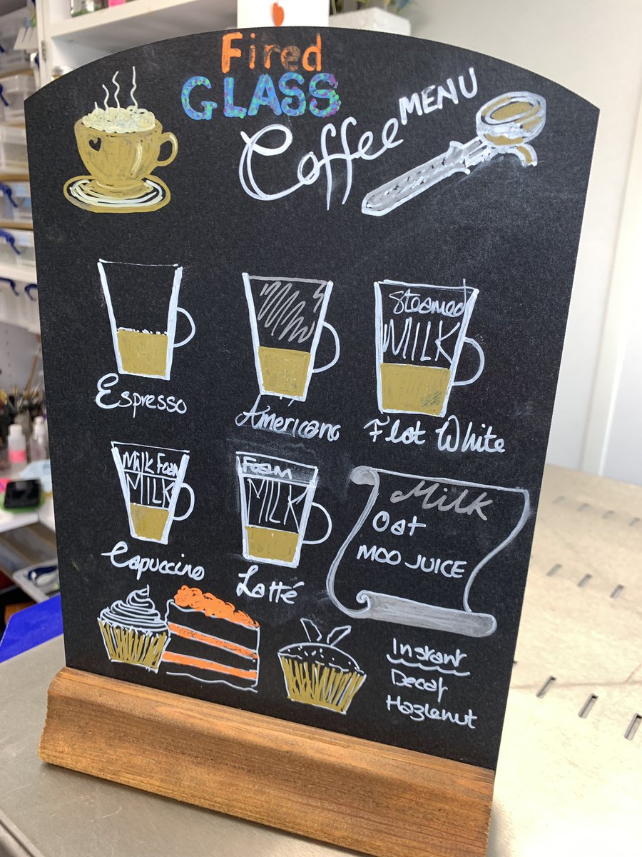 FiredGlass1's tweet photo. Check out our tea and coffee menu. Come on a course and you also get drinks and cake. Yes 🍰 https://t.co/Sjl3NbLj0c