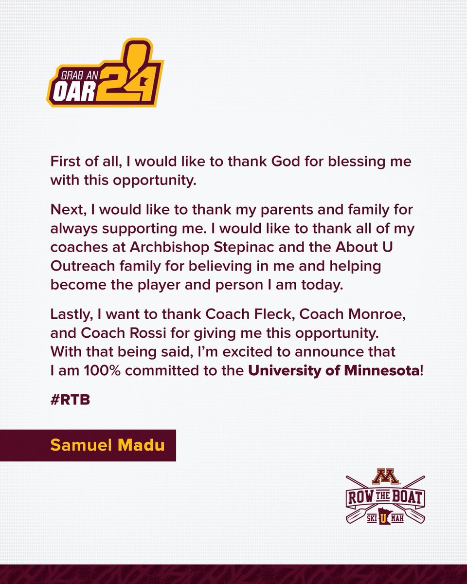 Gopher Nation I’m 100% Committed. Let’s work!! @GopherFootball @Coach_Fleck @CoachNJ_Monroe @JoeS_Rossi @_cgallagher @Coach_DeBo46 @StepinacSports @Coachlanese13 @AboutUOutreach @adamgorney @COACHDOTT #RTB #SkiUMah #Gophers