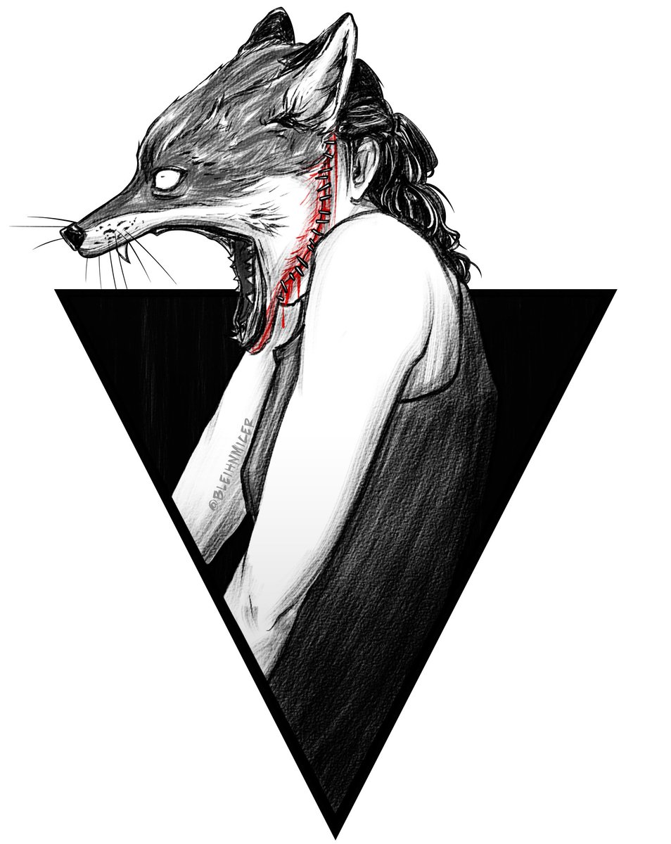 bleihn's tweet photo. Stitches 
#darkart #horror #horroart #bodyhorror #foxhead #scary #illustration #drawing #throwback https://t.co/1p6zzDNjI5