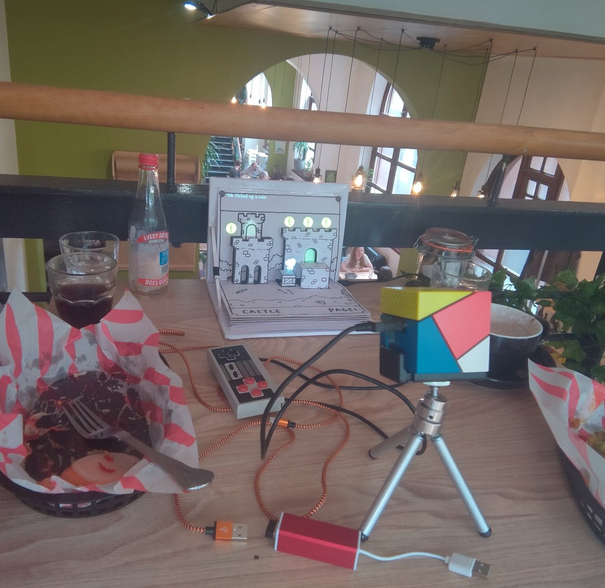 Wallmasterr's tweet photo. Took the popup book prototype to lunch today.
Very portable.
#popupbook #lightbook #bibgoeshome #thebach #dundee #gamedev #lunch https://t.co/To5p4B6Hpa