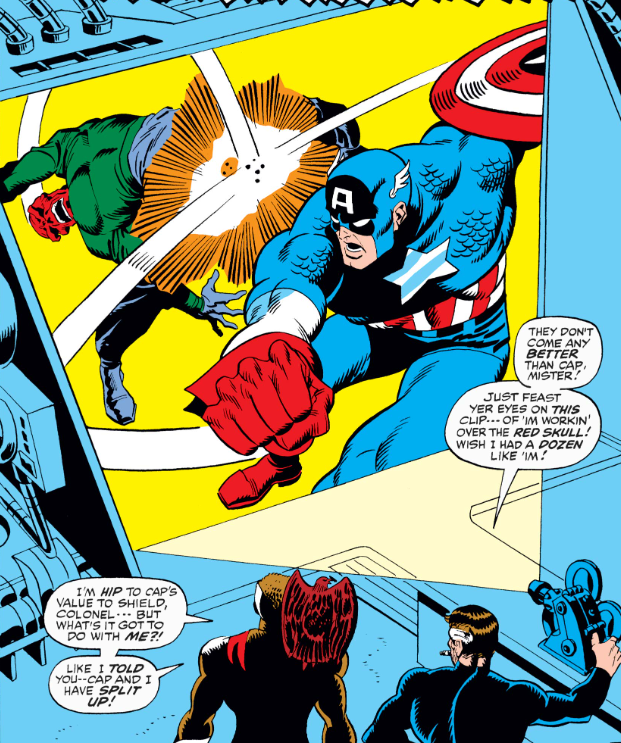 MarvelADay's tweet photo. #MarvelADay #Cap146 Meanwhile, Fury remembers the title of this book & tries to enlist Falcon's help against Hydra. If you were to suspect the Red Skull reference is not entirely random, you would, eventually, be proved correct. - crs https://t.co/LHHjOuMVAw