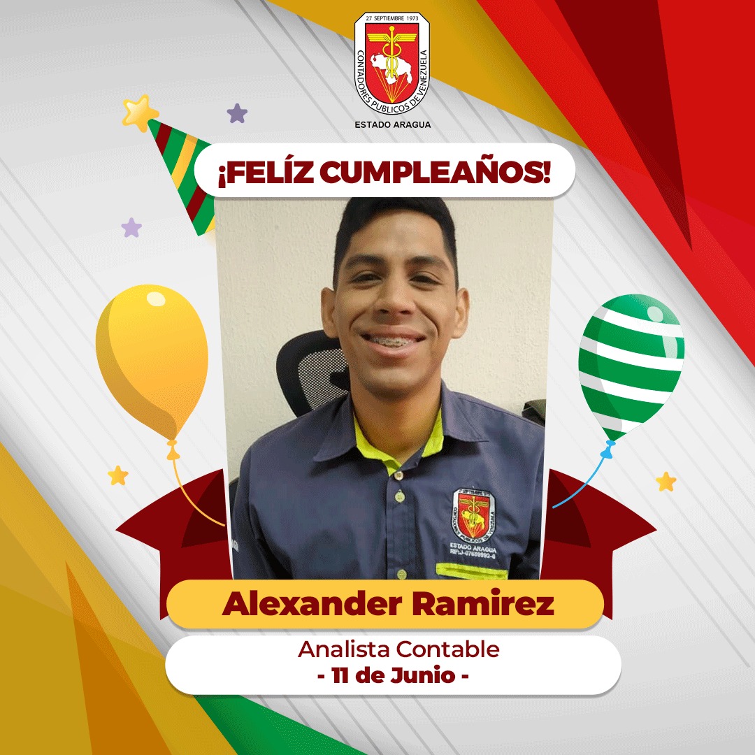 ccpAragua's tweet photo. Hoy celebramos el cumpleaños de nuestro compañero, la Alexander Ramírez. 

Todo el equipo y gremio de Contadores Públicos de Aragua te felicitan por tu cumpleaños 🥂🎉🎊 https://t.co/HfQrh34cwL