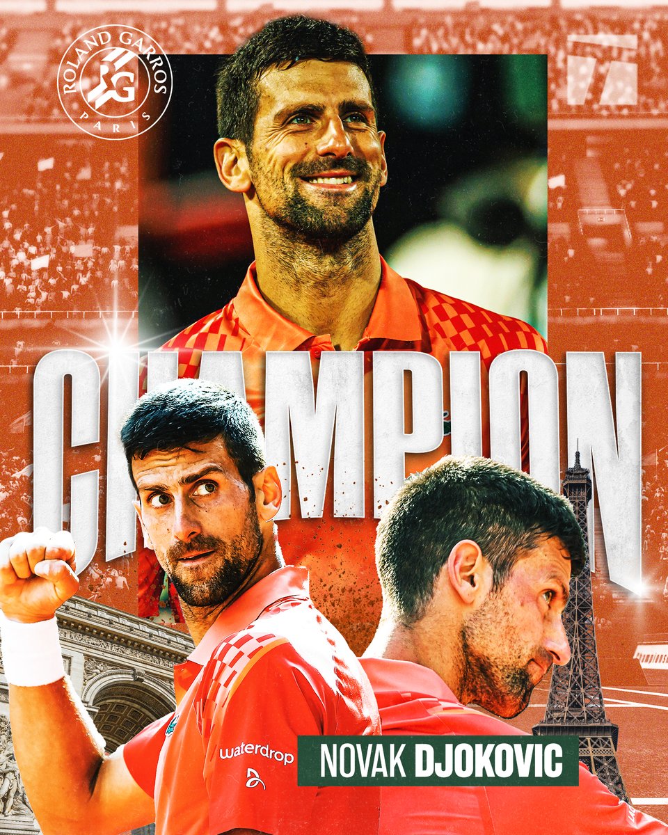 TennisChannel's tweet photo. TWENTY THREE MAJOR SINGLES TITLES! 🏆

Novak Djokovic defeats Casper Ruud in straight sets to capture his third #RolandGarros title! https://t.co/vjMTXMOEED