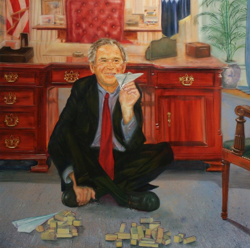 What do you think this picture of George W Bush meant to Jeffrey Epstein? What was the reason he had it painted? ...... #WeWantAnswers #Bush #GeorgeWBush #EpsteinClientList #Epstein