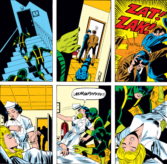 MarvelADay's tweet photo. #MarvelADay #Cap146 Implementing Plan C (or are we up to J?), Hydra abducts the still-unconscious Sharon Carter from the hospital. Discretion, thy name is not "ZAT!ZAK!" - crs https://t.co/F8CDWkKUQ0