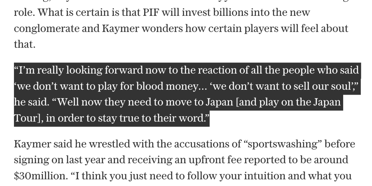 Martin Kaymer aptly conflating decisions LIV players made on their own with decisions that zero Tour players had involvement with. We are JUST getting started on the posturing, folks. Keep your head on a swivel!