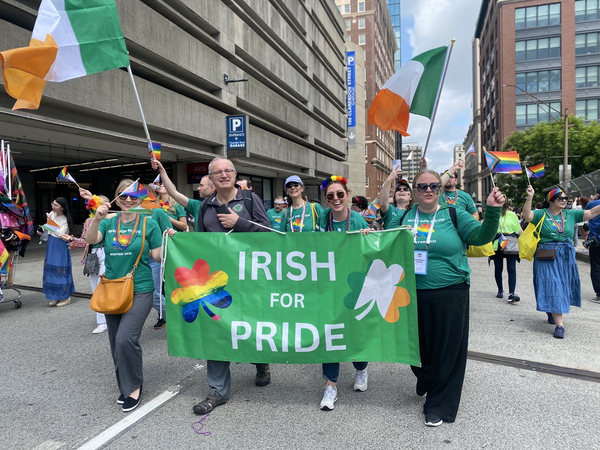 IrelandBoston's tweet image. Happy Pride, Boston! We had a spectacular time marching under the banner #IrishforPride together. A beautiful day and beautiful crowd at this year’s #BostonPride Parade 🌈☘️