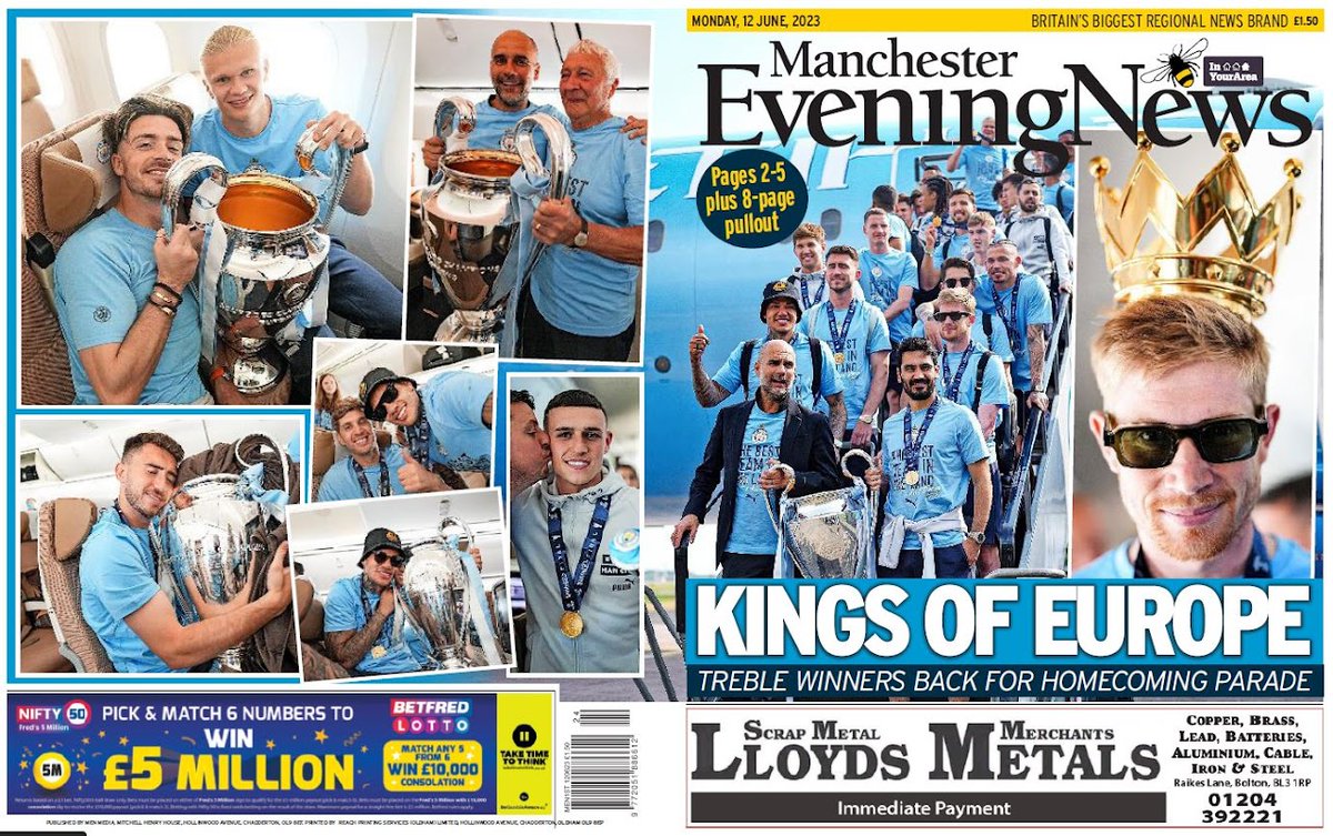 Tomorrow's M.E.N. front page - 'KINGS OF EUROPE'.