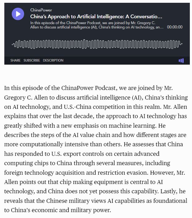 #China’s Approach to #ArtificialIntelligence: A Conversation with Gregory C. Allen
csis.org/podcasts/china…
thx @Gregory_C_Allen @CSIS @ChinaPowerCSIS
#AI #MachineLearning #GreatPowerCompetition #NationalSecurity