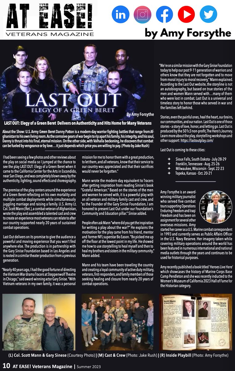 📣♠️ My latest article about the amazing effort by Scott Mann and the Gary Sinise Foundation for producing LAST OUT: Elegy of a #GreenBeret which embodies a riveting experience about life at home and death in combat. More: lnkd.in/gevZDx4T 
#wallofhonor #sharethecourage