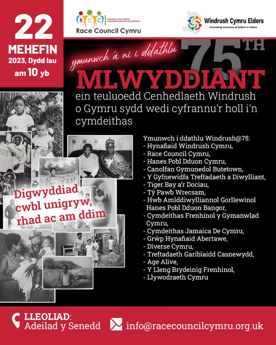 Race Council Cymru (@rcccymru) on Twitter photo 22nd of June 2023 we pay tribute to our Windrush Generation on the event of the 75th Anniversary of the arrival of MV Empire Windrush into Tilbury Docks, @75Windrush <a href="/RCCymruWindrush/">Windrush Cymru</a> <a href="/WindrushCymru/">Windrush Cymru Elders</a> lead the celebrations with all the partners listed on the posters. <a href="/SeneddCymru/">Senedd Cymru</a> 22nd of June 2023 we pay tribute to our Windrush Generation on the event of the 75th Anniversary of the arrival of MV Empire Windrush into Tilbury Docks, @75Windrush <a href="/RCCymruWindrush/">Windrush Cymru</a> <a href="/WindrushCymru/">Windrush Cymru Elders</a> lead the celebrations with all the partners listed on the posters. <a href="/SeneddCymru/">Senedd Cymru</a>