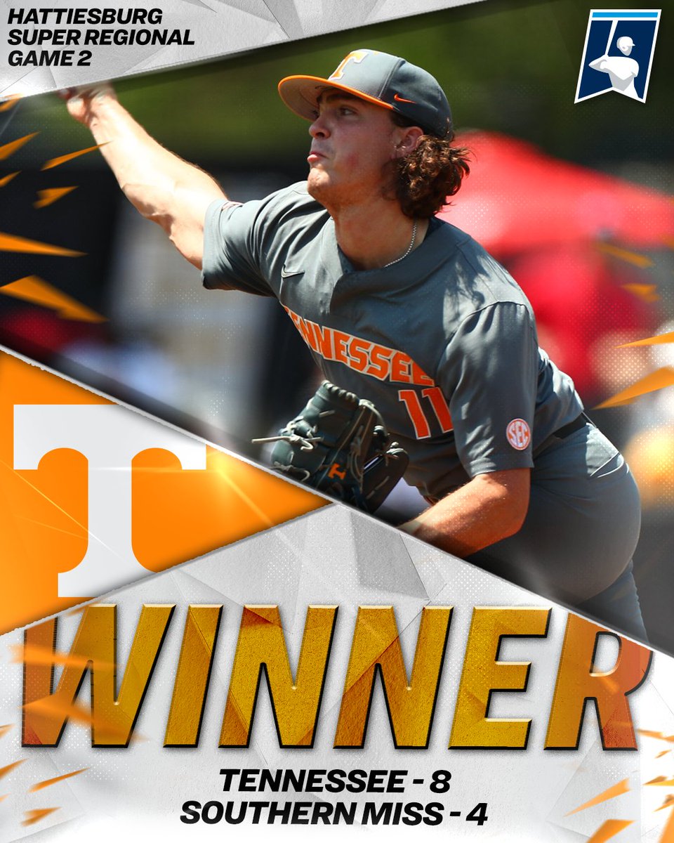 NCAABaseball's tweet photo. The Vols have forced a winner takes all game-3 in Hattiesburg!

#RoadToOmaha x @Vol_Baseball https://t.co/wGa6ELYWHe
