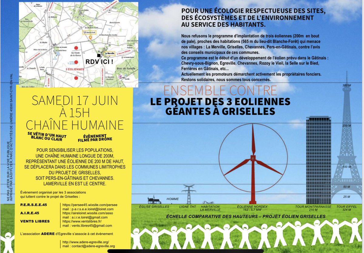@Elisabeth_Borne Rendez-vous samedi à 15h dans le #Loiret pour notre chaîne humaine prévue à Pers-en-Gâtinais pour lutter contre le projet @ABOWindFrance @TF1Info @BFMTV @CNEWS @RTLFrance @F3Centre