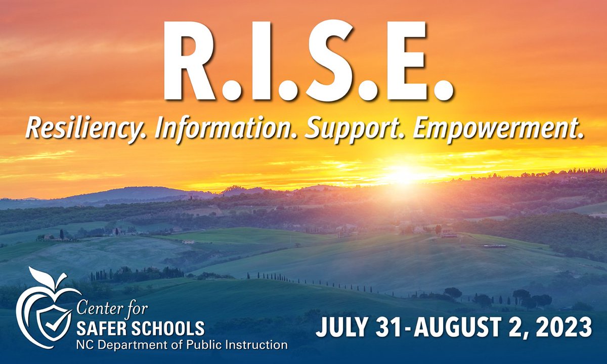 The 2023 RISE Back to School Safety Summit is 50 days away! Visit the official webpage for general information; registration links for both school personnel and school resource officers/law enforcement; and links to discounted hotel rates for attendees. dpi.nc.gov/districts-scho…