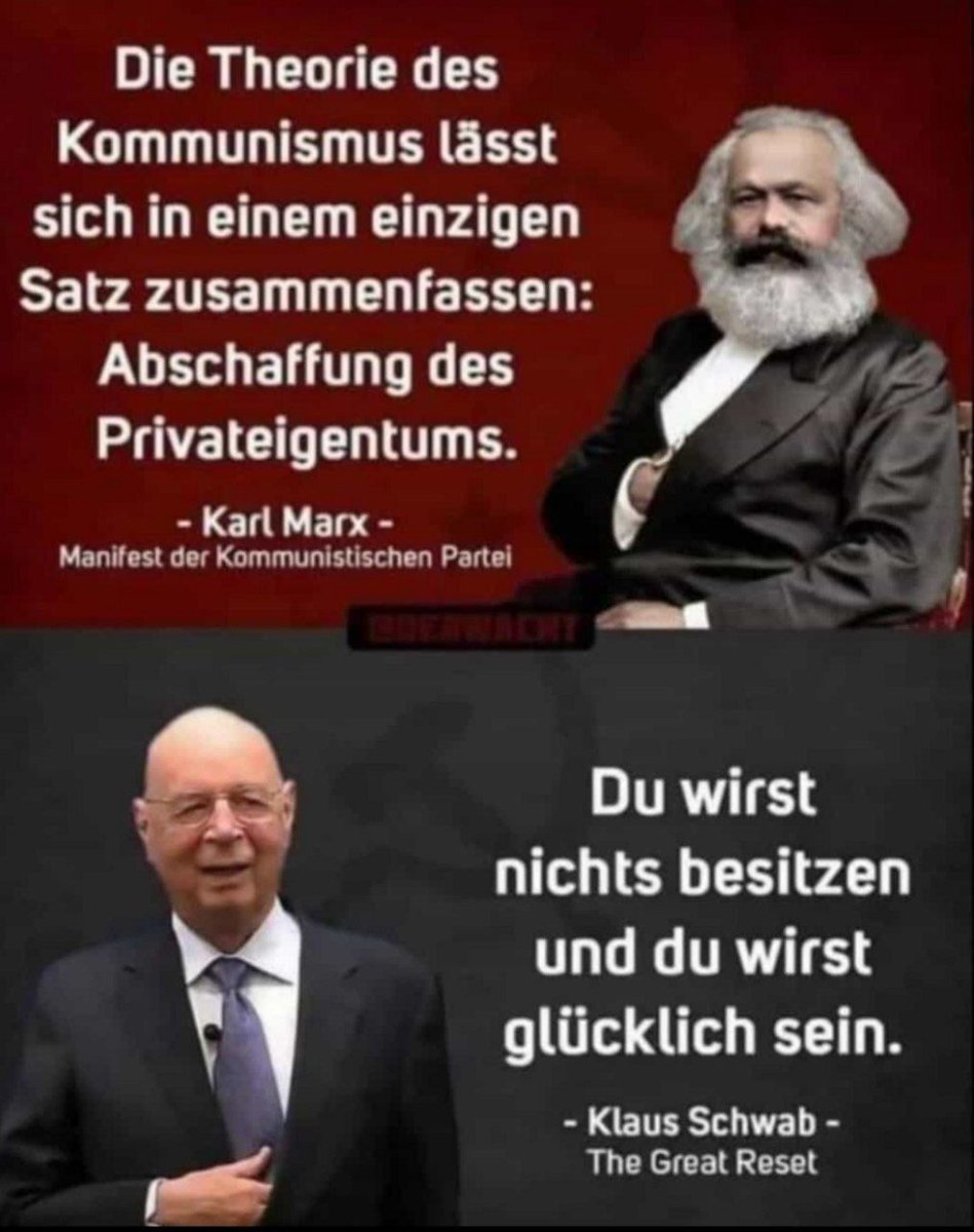 Globalisten und Kommunisten vereint im Plan und gelenkt durch dieselben Hintermänner (versteckte Hand)! Enteignung, Verarmung, Diktatur und Weltherrschaft!

Kampf den Verbrechern mit allen Mitteln innerhalb der Gesetze!
Widerstand!