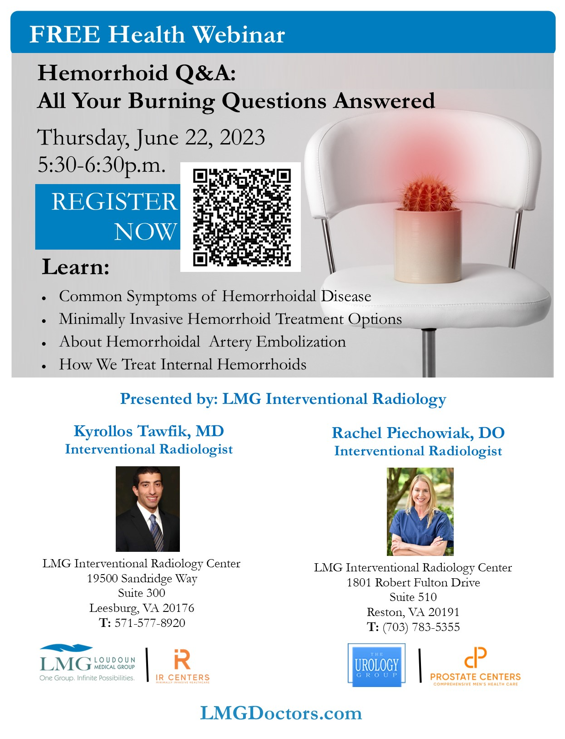 UrologyHealth's tweet photo. Join @LMGDoctors for a free webinar on #hemorrhoids including a minimally invasive treatment option called embolization. 6/22/23 5:30 pm https://t.co/utpPpCgJsV