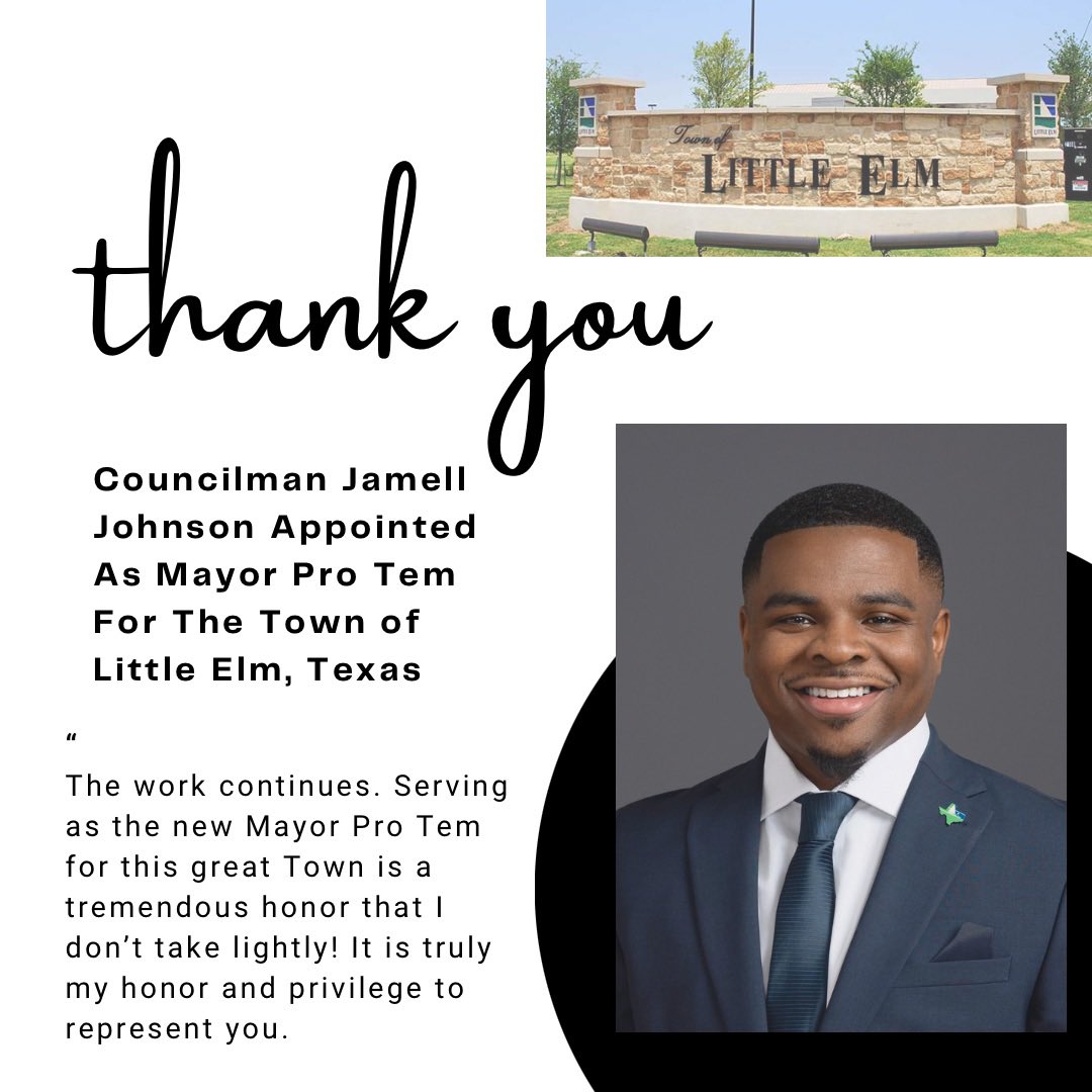 JamellForLE's tweet image. I can’t believe this happened! 

This week I was appointed the Mayor Pro Tem for the Town of Little Elm, TX. 

I am filled with immense gratitude and honor as I write this message to express my deepest thanks for the incredible opportunity to serve as your Mayor Pro Tem.